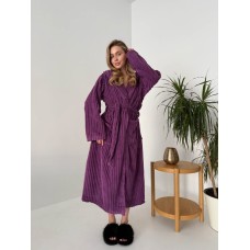 Халат унисекс с капюшоном+широким поясом из микрофибры сиреневый