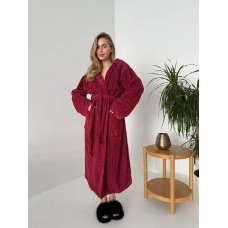 Халат унисекс с капюшоном+широким поясом из микрофибры красный