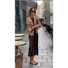 Шелковая юбка миди талия на резинке шоколад