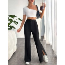 Женские брюки-клеш со стрелками+разрезами сбоку черный