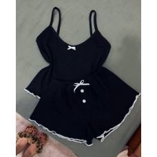 Домашний комплект-пижама (майка на тонких брителях+шортики) черный