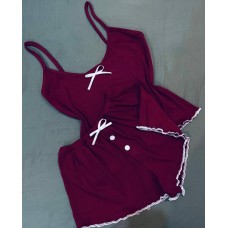 Домашний комплект-пижама (майка на тонких брителях+шортики) бургунди