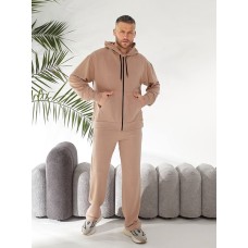 Мужской костюм из двухнитки (кофта на молнии с капюшоном+брюки с карманами) бежевый
