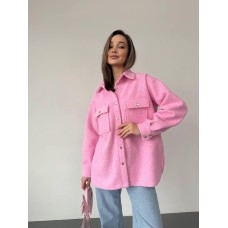 Женская рубашка на кнопках+накладные карманы (шерсть букле) розовый