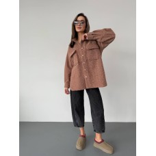 Женская рубашка на кнопках+накладные карманы (шерсть букле) мокко