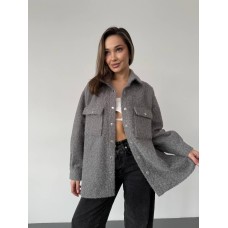 Женская рубашка на кнопках+накладные карманы (шерсть букле) серый