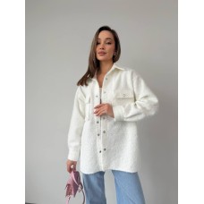 Женская рубашка на кнопках+накладные карманы (шерсть букле) белый