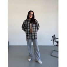 Рубашка в клетку с длинным рукавом синий+белый