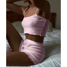 Нежная пижама (топ на бретелях+шортики) хлопок розовый