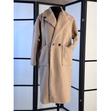 Пальто из турецкого кашемира оверсайз на пуговицах с накладными карманами бежевый