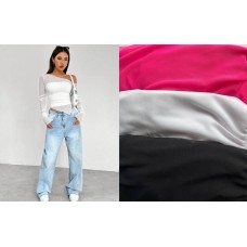 Двойной лонгслив ассиметричного кроя (нижний-эластичный трикотаж+верхний слой-стрейч сетка) рожевый