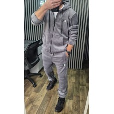 Мужской костюм из велюра (кофта на молнии с капюшоном+брюки с карманами) серый