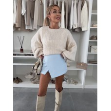 Базовая юбка-шорты на запах длиной мини голубой