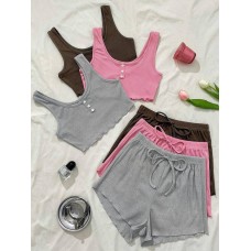 Пижамка в рубчик майка+шорты пудра