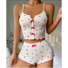 Пижамка с сердечками (майка+шорты) белый с красными сердечками