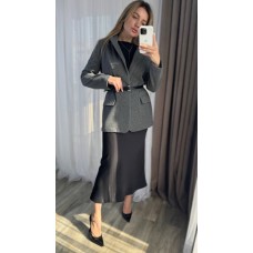 Жакет--пальто из кашемира прямого кроя с карманами+РЕМЕНЬ графит