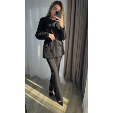 Жакет--пальто из кашемира прямого кроя с карманами+РЕМЕНЬ черный