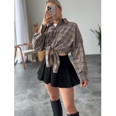 Рубашка оверсайз в клетку с длинным рукавом хлопок бербери