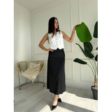 Шелковая юбка длиной макси талия на резинке черный