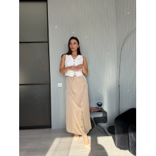 Шелковая юбка длиной макси талия на резинке бежевый