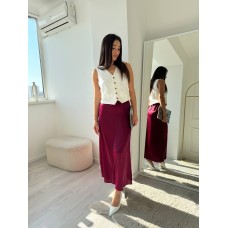 Шелковая юбка длиной макси талия на резинке марсала