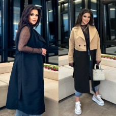 Женственный функциональный тренч-двойка (жилет + курточка болеро) бежевый+черный