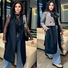 Женственный функциональный тренч-двойка (жилет + курточка болеро) серый+черный