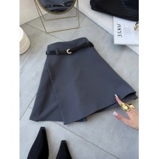 Юбка-шорты с ассиметричным кроем по переду+РЕМЕНЬ серый