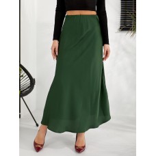 Шелковая юбка средней длинны темно-зеленый