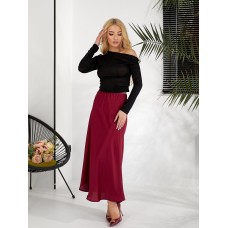 Шелковая юбка средней длинны бургунди