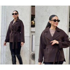 Элегантное полупальто с поясом шоколад