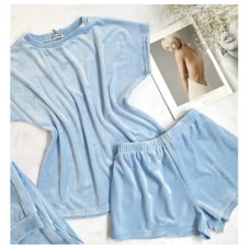 Пижама мягусенький ПЛЮШ шорты и футболка ГОЛУБОЙ