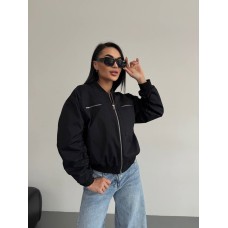 Бомбер на молнии с карманами+короткий воротник стойка черный