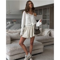 Мини юбка на резинке и с карманами песочный