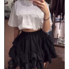 Льняная юбка с воланами длиной мини черный