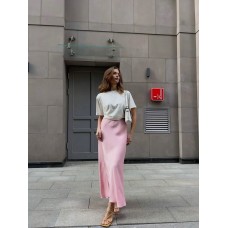 Шелковая юбка талия на резинке длина макси розовый