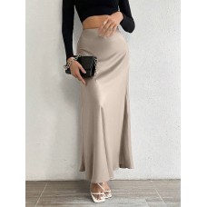 Шелковая юбка талия на резинке длина макси бежевый