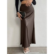 Шелковая юбка талия на резинке длина макси шоколад