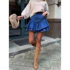 Юбка с кокеткой-баской (ждинс-коттон) деним