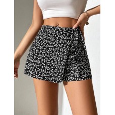 Легкая Юбка-шорты (софт) цветочный принт черный
