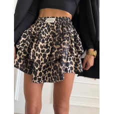 Шелковистая пышная юбка с воланами принт лео