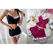 Нежная трикотажная пижама майка + шорты малина