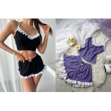 Нежная трикотажная пижама майка + шорты лаванда