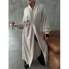 Приятный к телу кардиган длиной макси с пышными рукавами светло-бежевый