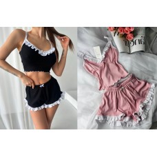 Нежная трикотажная пижама майка + шорты розовый