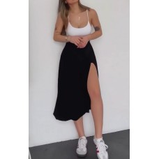 Эластичная юбка-шорты с глубоким разрезом сбоку черный