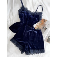 Домашний комплект-пижама: майка и шорты (велюр) темно-синий