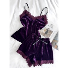 Домашний комплект-пижама: майка и шорты (велюр) фиолетовый