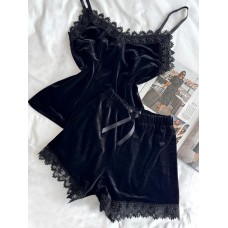 Домашний комплект-пижама: майка и шорты (велюр) черный