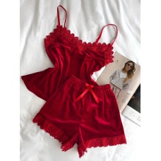 Домашний комплект-пижама: майка и шорты (велюр) красный